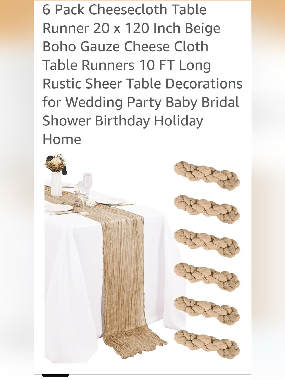 6 Pack Beige Tabcloth Runners